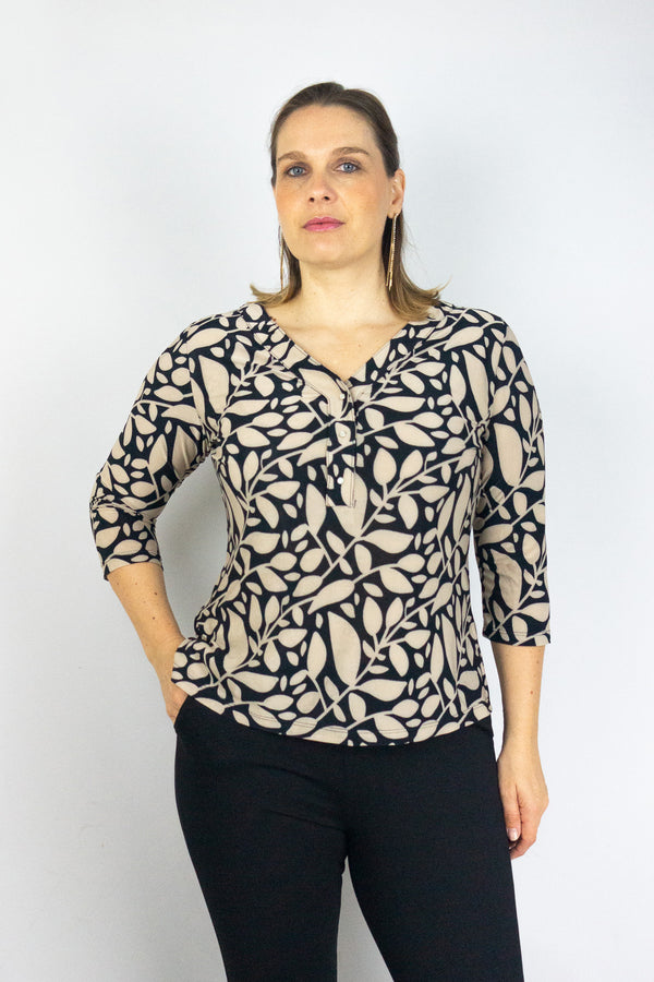 Blusa cuello V manga 3/4