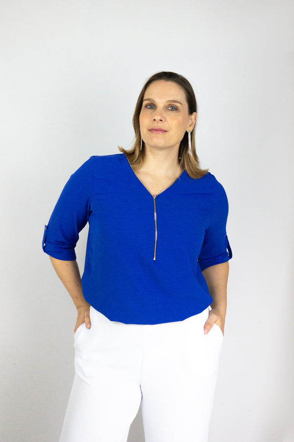 Blusa cuello V con cierre