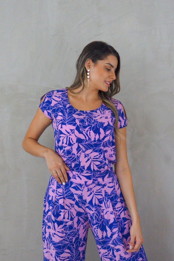 Blusa estampada cuello redondo