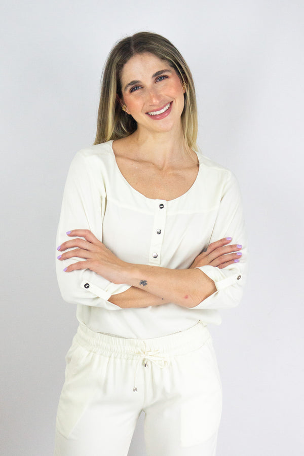 Blusa cuello redondo con manga 3/4