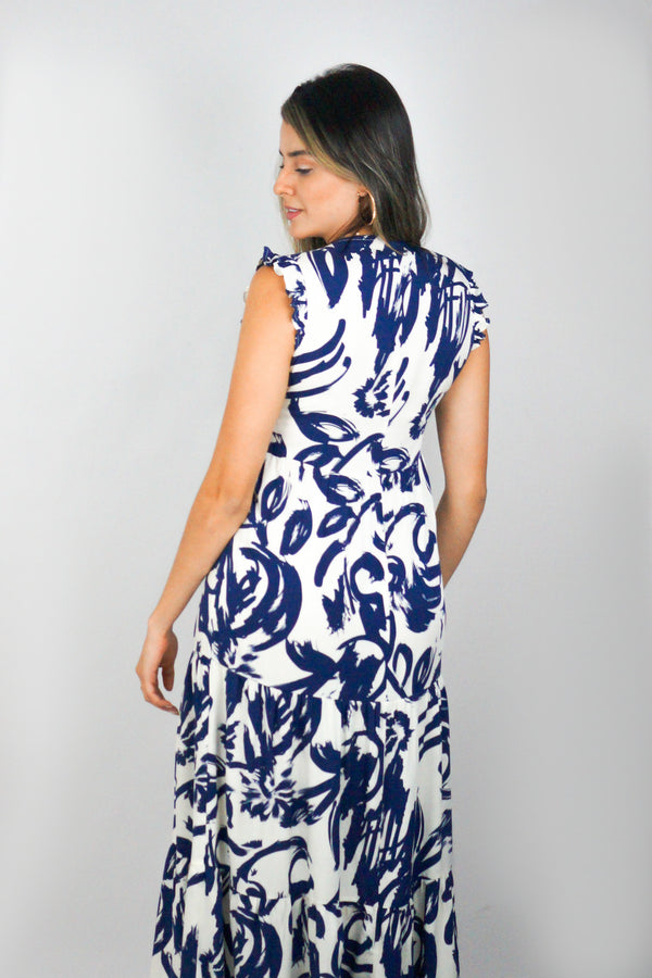 Vestido largo cuello redondo